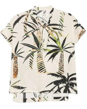 Psophia Palm Tree-Print Bow-Detail Shirt - White
