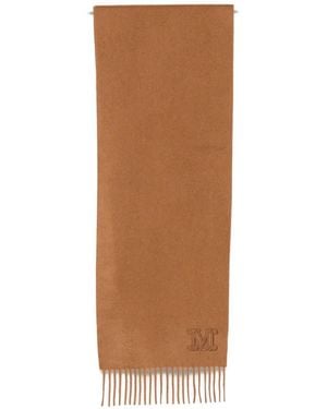 Max Mara Logo-Embroidered Fringed Scarf - Brown
