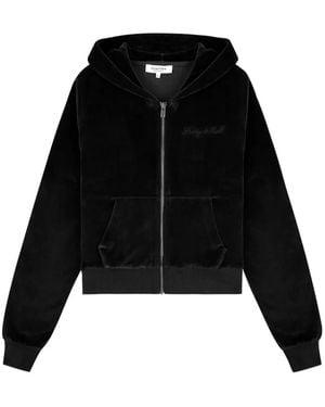Sporty & Rich Logo-Embellished Velour Hoodie - Black