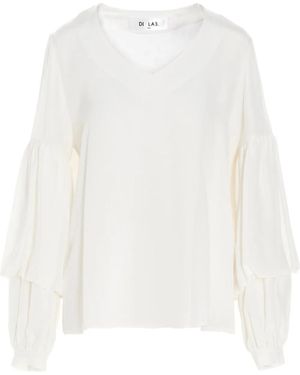 DI.LA3 PARI' Puff-Sleeve Silk Blouse - White