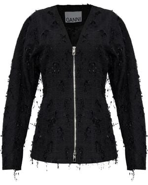Ganni Tweed Blazer - Black