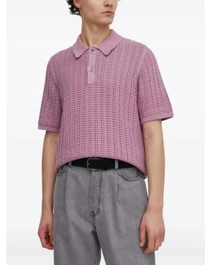 Samsøe & Samsøe Open-Knit Short-Sleeve Polo Shirt - Purple