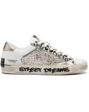 Crime London Distressed Animal-Print Glitter Trainers - White