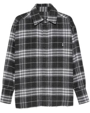 ICON DENIM Check-Pattern Raw-Cut Shirt - Gray