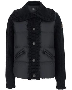 Moncler Quilted Knit-Panel Jacket - Black