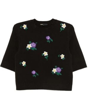 Maje T-Shirt Mit Blumenperlen - Schwarz