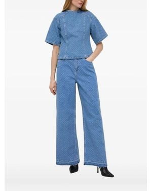 Custommade• Polka-Dot Panelled Denim Top - Blue
