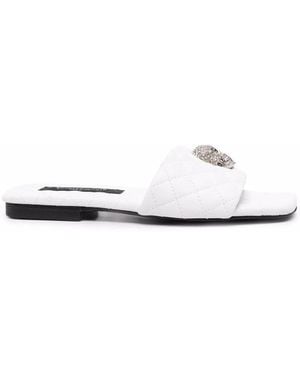 Philipp Plein Crystal-Skull Flat Sandals - White
