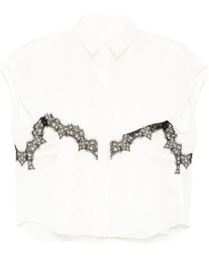 Sacai Lace-Trimmed Semi-Sheer Blouse - White