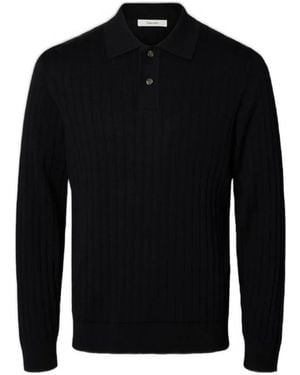 SELECTED Ribbed-Knit Polo Sweater - Zwart