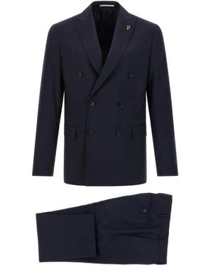 Pal Zileri Lord Double-Breasted Metal Brooch Suit - Blue