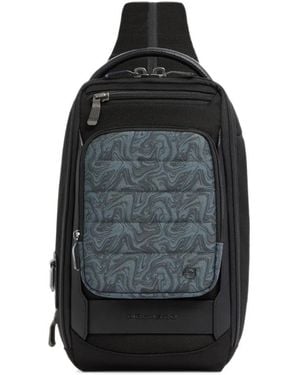 Piquadro Quilted Swirl-Print Backpack - Black