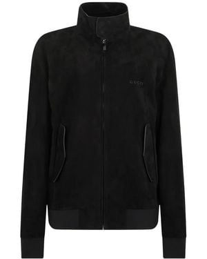 Gucci Logo-Embroidered Leather Jacket - Black