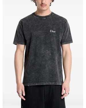 Dime Logo-Embroidered Acid-Wash T-Shirt - Black