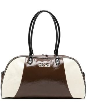 Y-3 X Wales Bonner Patent-Finish Shoulder Bag - Natural