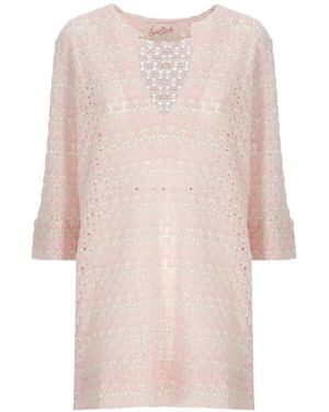 MC2 Saint Barth Macha Crochet-Knit V-Neck Mini Dress - Pink