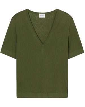 Closed V-Neck Short-Sleeve Sweater - Green