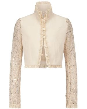 Ludovic de Saint Sernin Odile Ruffled Sequin Jacket - White