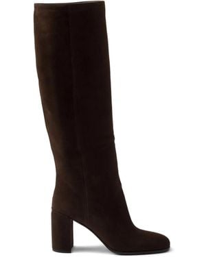 Prada 70Mm Suede Block-Heel Boots - Black