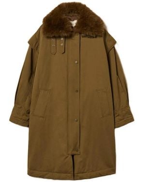 Twinset Gabardine Parka Coat With Faux-Fur Collar - Natural