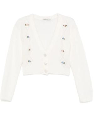 Alessandra Rich Floral-Embroidered Cardigan - White