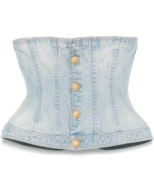 Balmain Denim Corset Top - Blue