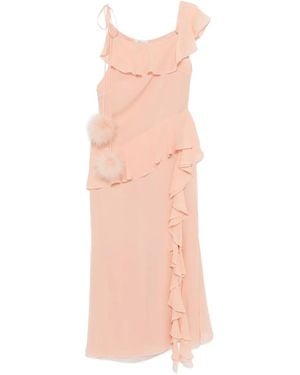 Blumarine Ruffled-Trim Silk Maxi Dress - Pink