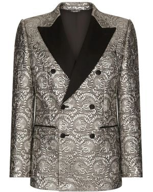 Dolce & Gabbana Sicilia Double-Breasted Lamé Jacquard Tuxedo Jacket - Black