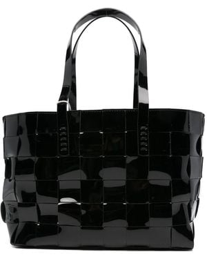 Dragon Diffusion Patent-Leather-Woven Tote Bag - Black