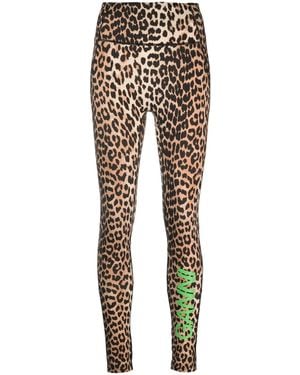Ganni Leopard Print Nylon Leggings - Brown