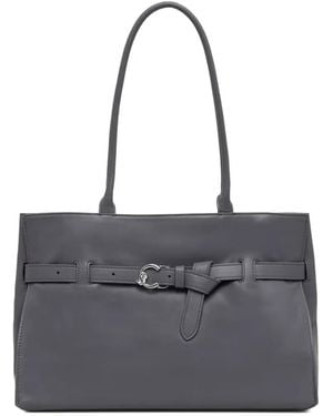 Coccinelle Buckled Leather Tote Bag - Grey