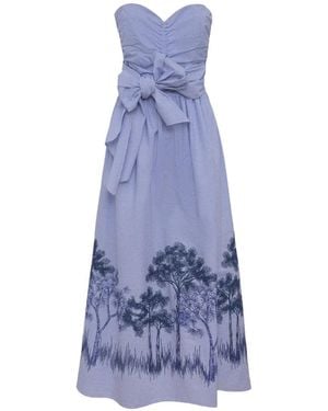 Loretta Caponi Desidera Strapless Cotton Midi Dress - Blue