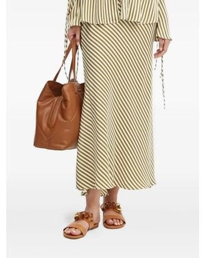 Bardot Diagonal-Stripes Midi Straight Skirt - Green