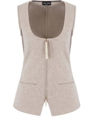 Giorgio Armani Scoop-Neck Zip-Up Waistcoat - Grey