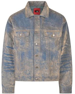 Kidsuper Floral-Print Flock Denim Jacket - Blue