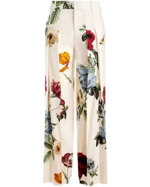 Alice + Olivia Pleated Floral Trousers - White