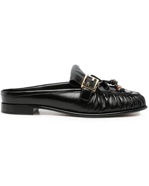 Fendi O'Lock Fringed Mules - Zwart