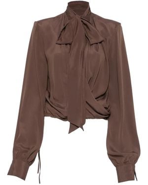 FEDERICA TOSI Pussy-Bow Wrap-Style Blouse - Brown