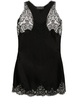 Balenciaga Lace-Trim Tank Top - Black