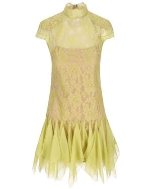 Valentino Garavani Handkerchief-Hem Lace Mini Dress - Yellow