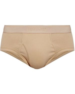 Tom Ford Logo-Waistband Briefs - Natural
