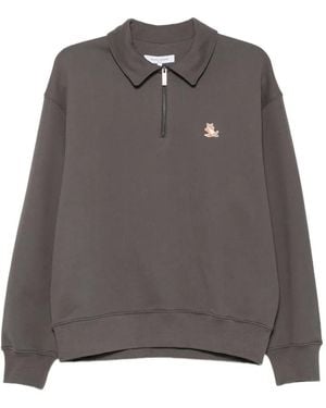 Maison Kitsuné Logo-Patch Quarter-Zip Sweatshirt - Grey