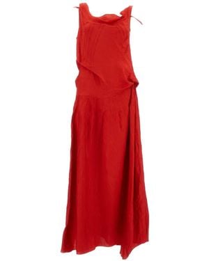 Plan C Asymmetrical Draped Dress - Red