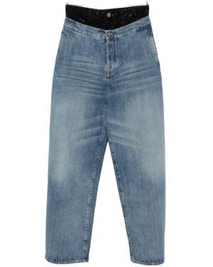 The Attico Rhinestone-Embellished Layered-Waistband Jeans - Blue
