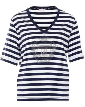 Liu Jo Striped-Pattern V-Neck T-Shirt - Blue