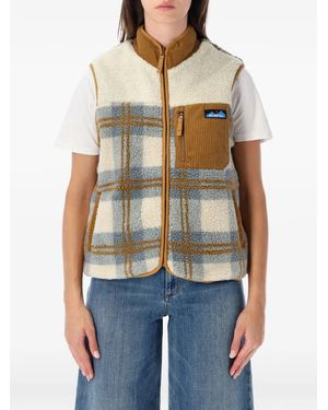 Kavu Ozette Check-Pattern Fleece Gilet - White