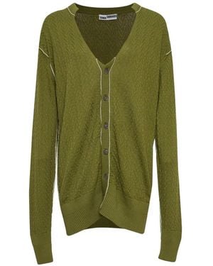 SONIA CARRASCO Chevron-Knit Piped-Trim Cardigan - Green