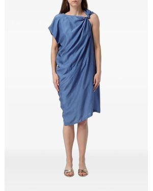 Tela Asymmetric Linen Midi Dress - Blue