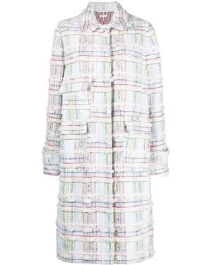 Thom Browne Abrigo Con Botones Y Diseño En Tweed - Blanco