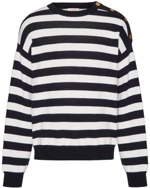 Valentino Garavani Striped Crew-Neck Jumper - Blue